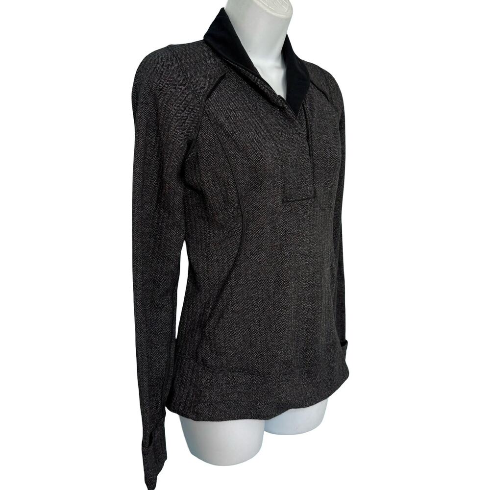 Lululemon Think Fast Heathered Herringbone Grey Black Long Sleeve Pullover Sz 4 - Picture 9 of 11